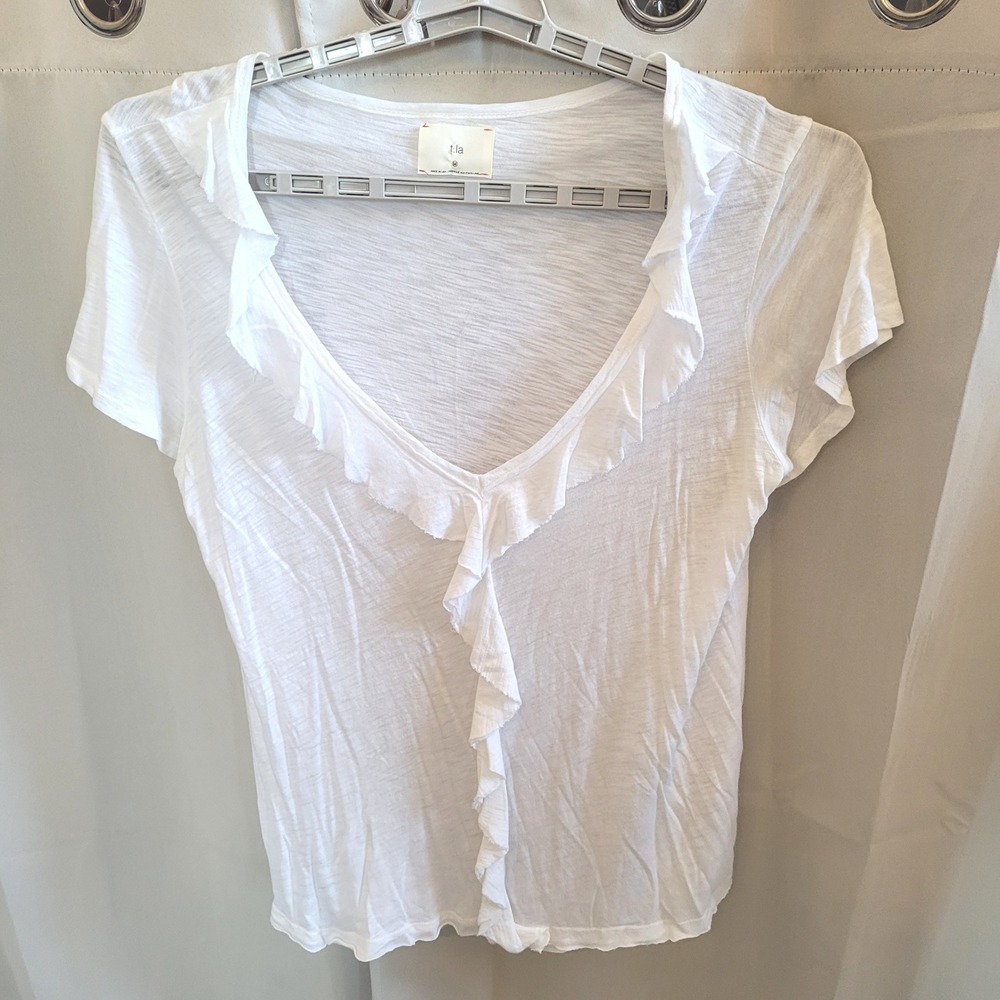 Anthropologie TLA Women Ruffle Top Medium Slub Knit Coquette Romantic Boho 21755